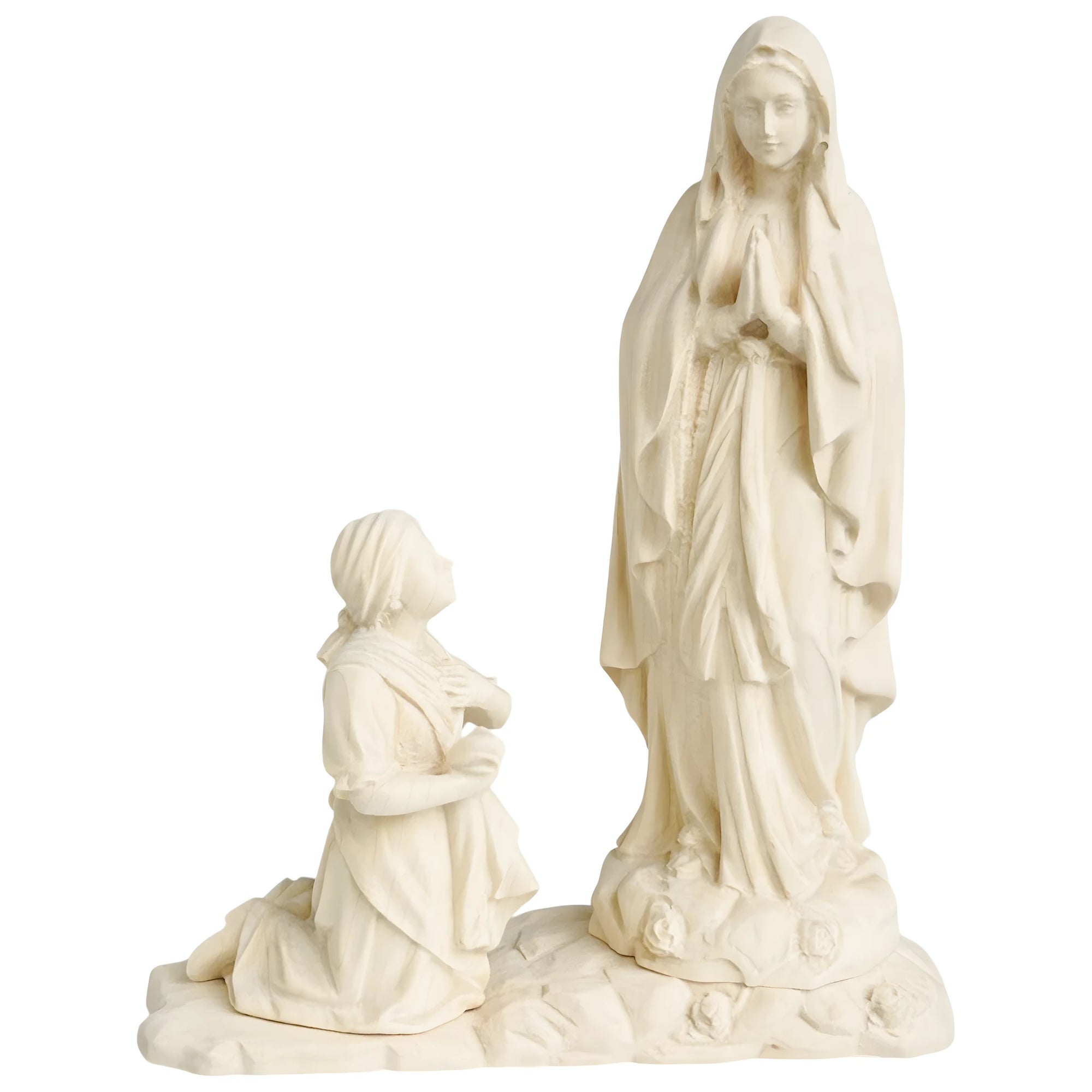 Statua Madonna di Lourdes con Bernadette in Legno della Val Gardena