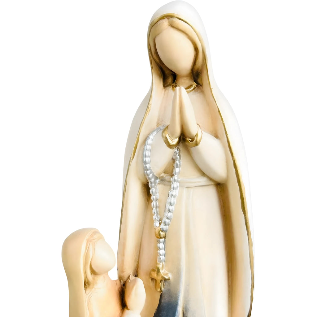 Estátua Nossa Senhora de Lourdes e Santa Bernadete em Madeira esculpida