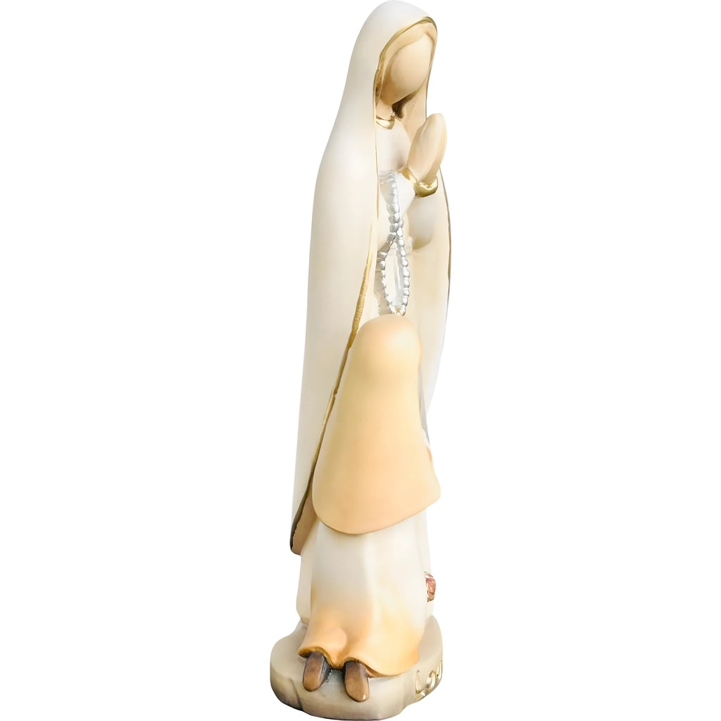 Estátua Nossa Senhora de Lourdes e Santa Bernadete em Madeira esculpida