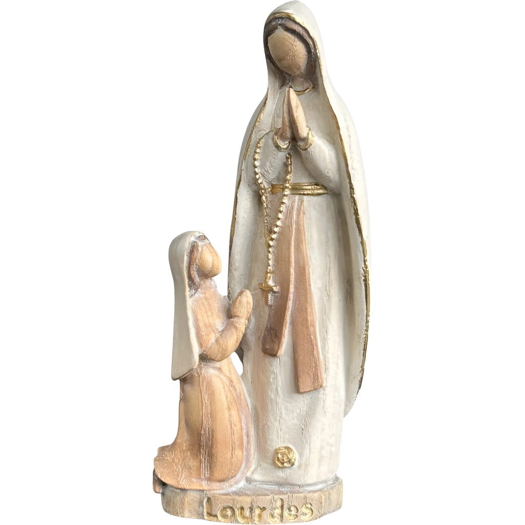 Statue Notre-Dame de Lourdes et Sainte Bernadette en bois sculpté
