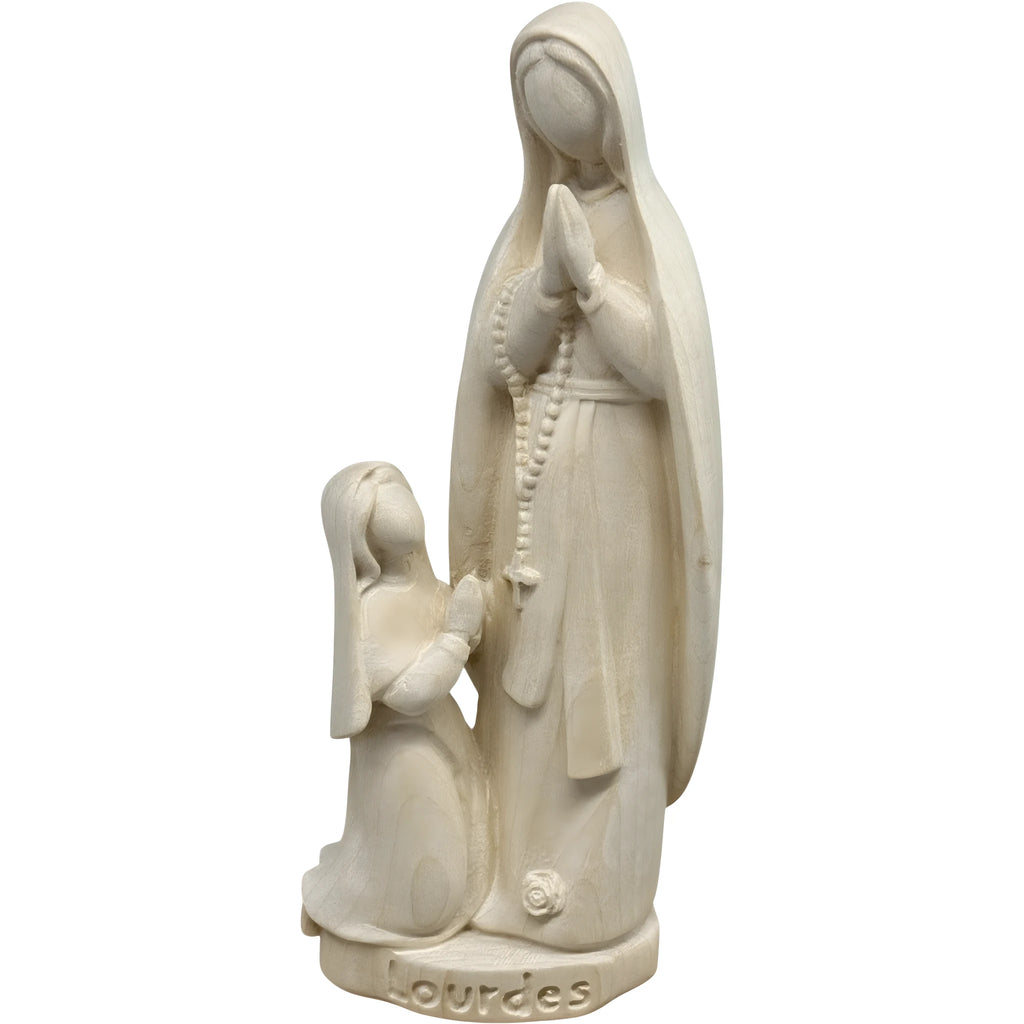Statue Notre-Dame de Lourdes et Sainte Bernadette en bois sculpté
