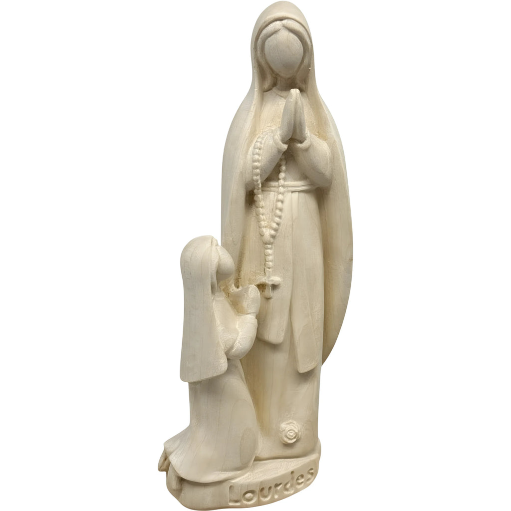 Statue Notre-Dame de Lourdes et Sainte Bernadette en bois sculpté
