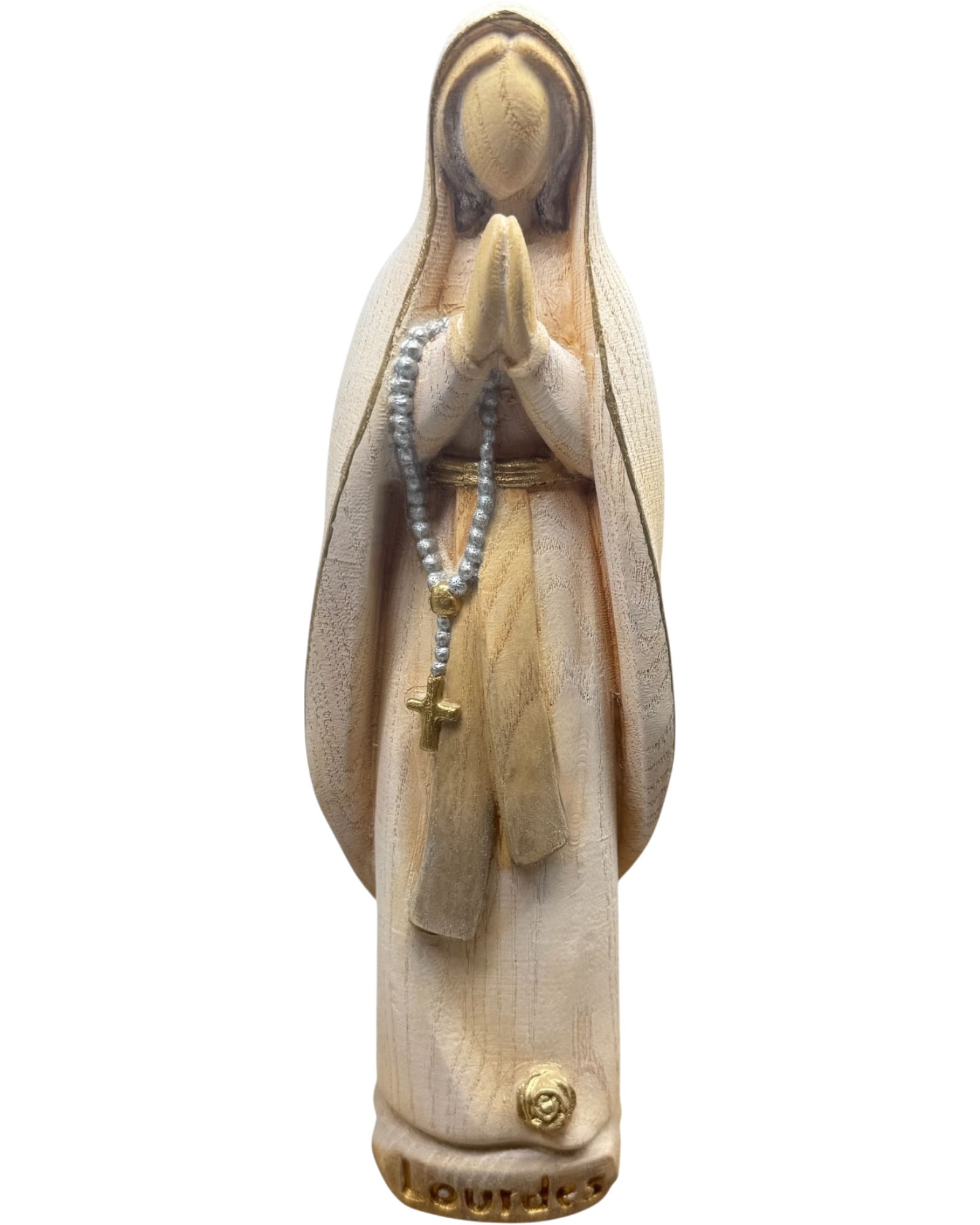 Hand-Carved Wooden Statue of Our Lady of Lourdes Val Gardena