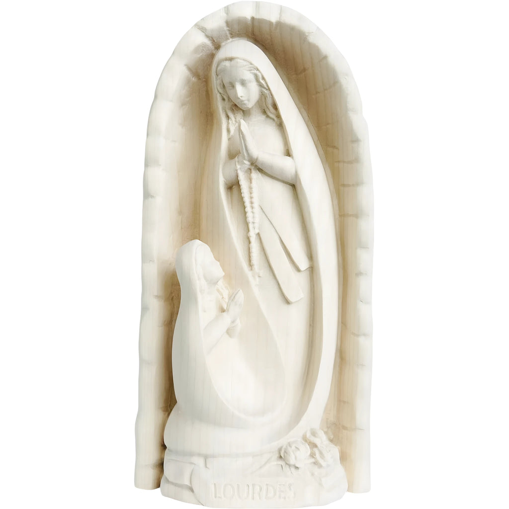 Statue Notre-Dame de Lourdes dans la Grotte avec Sainte Bernadette | Sculpture en Bois Val Gardena