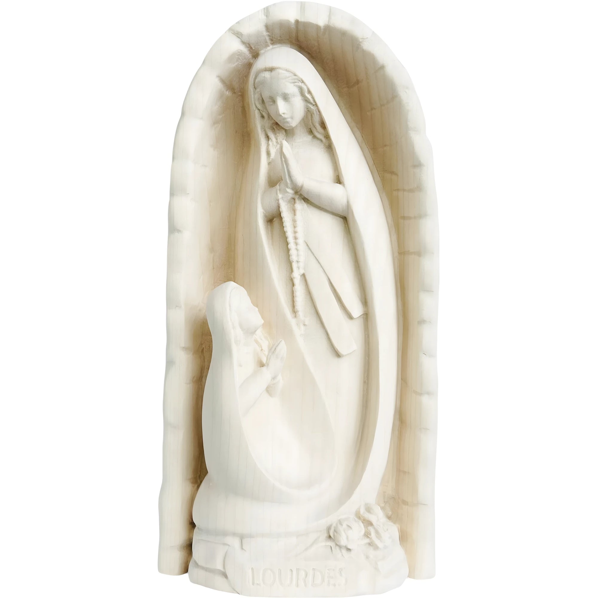 Lourdes Grotto Madonna Statue with Saint Bernadette | Val Gardena Wood Carving
