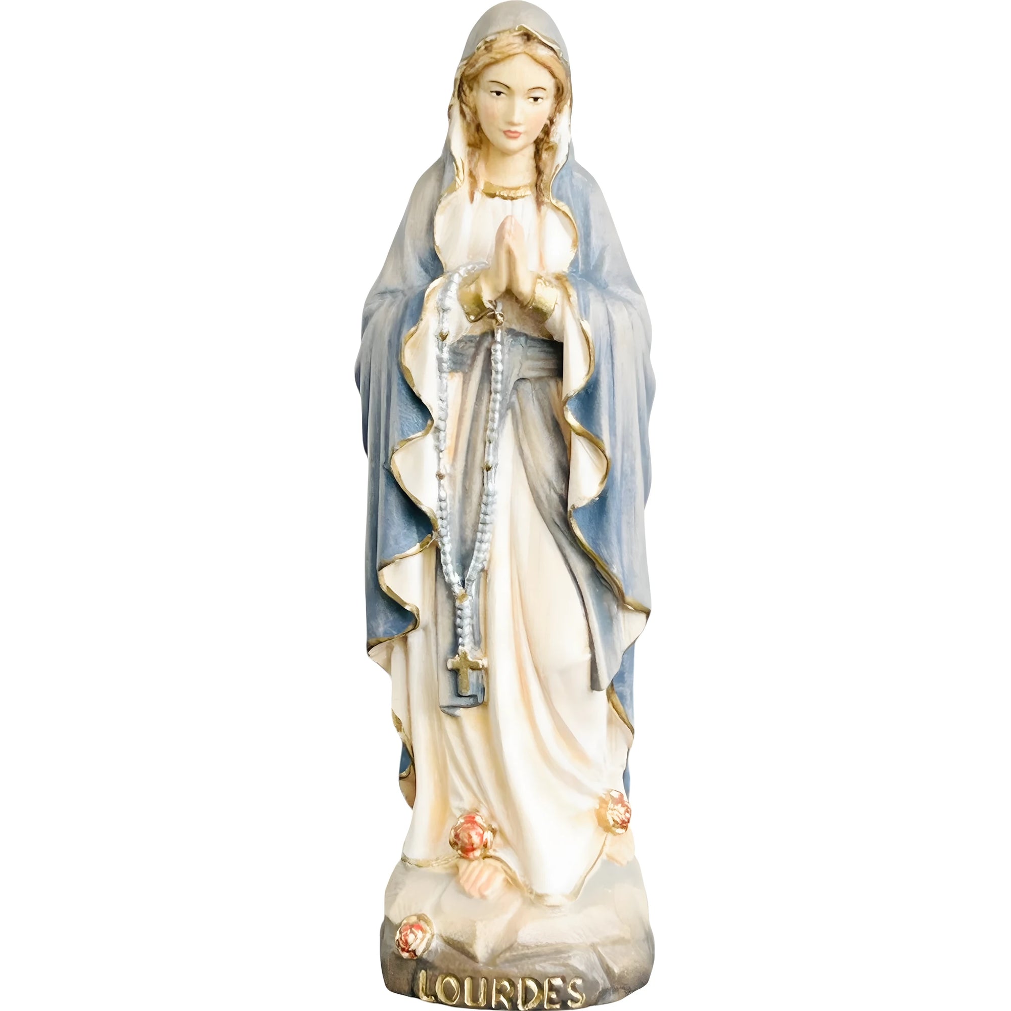 Hand-carved Lourdes Madonna statue in maple and linden wood