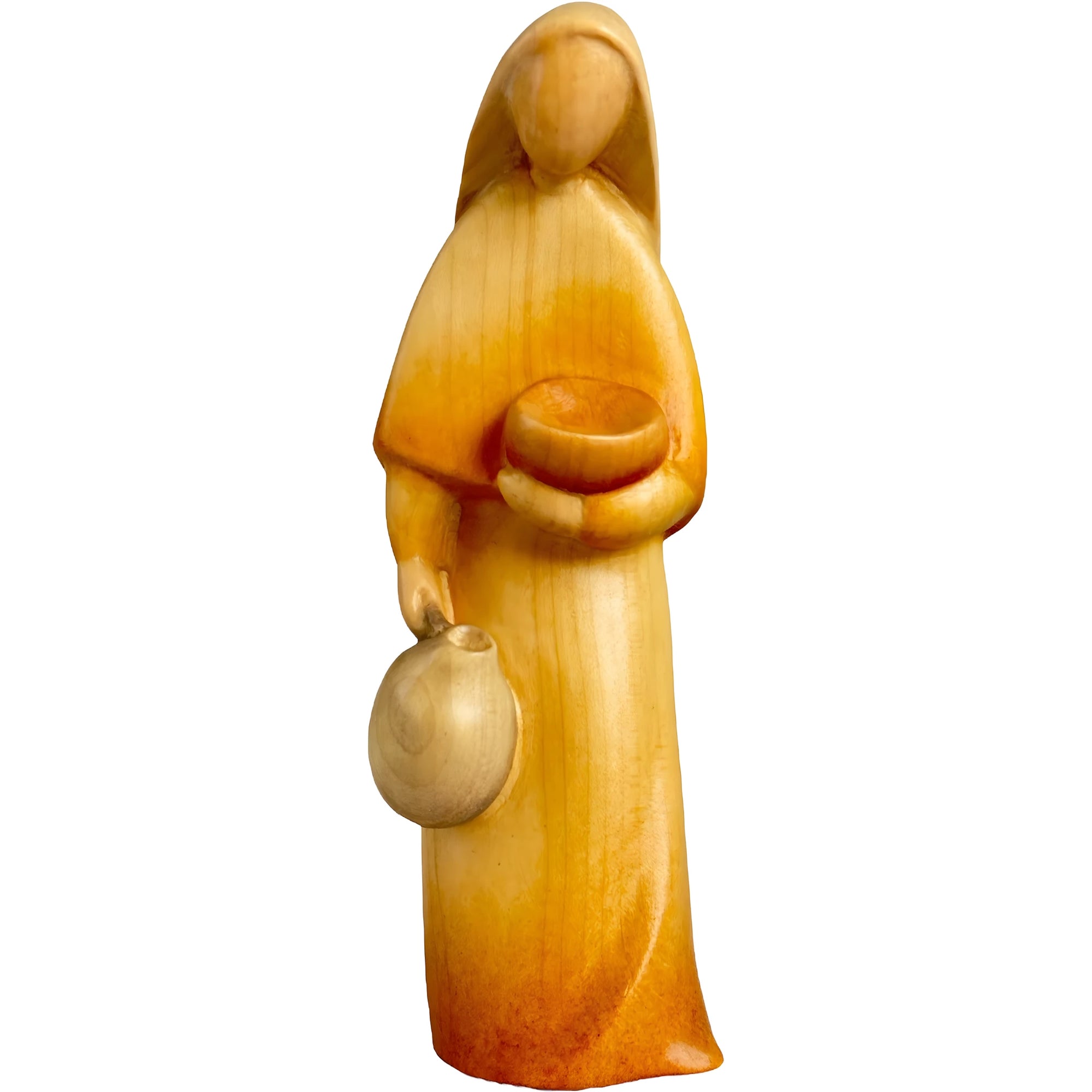 Statua Pastorella Stilizzata con Anfora in Legno d'Acero della Val Gardena