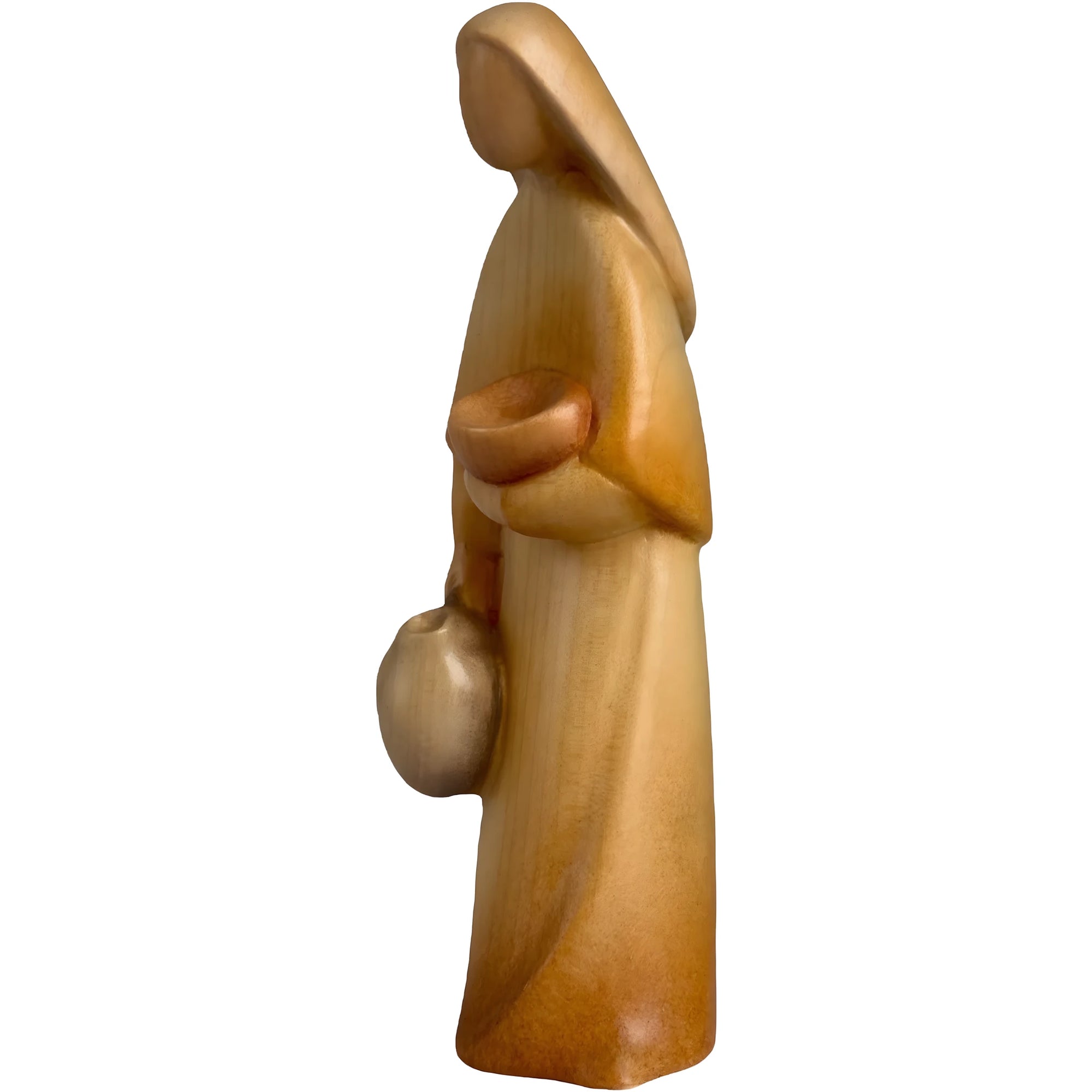 Statua Pastorella Stilizzata con Anfora in Legno d'Acero della Val Gardena