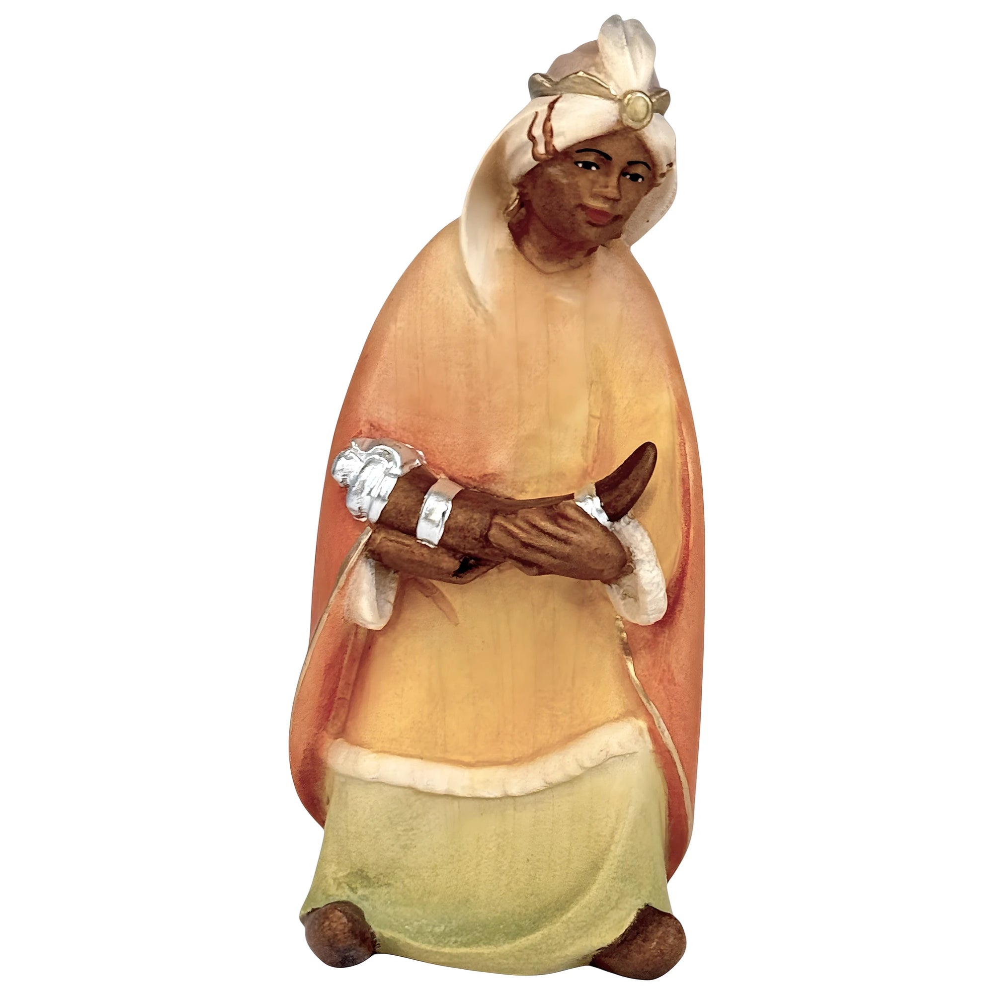 King Gaspar Moor Statue for Nativity Scene in Carved Wood Val Gardena
