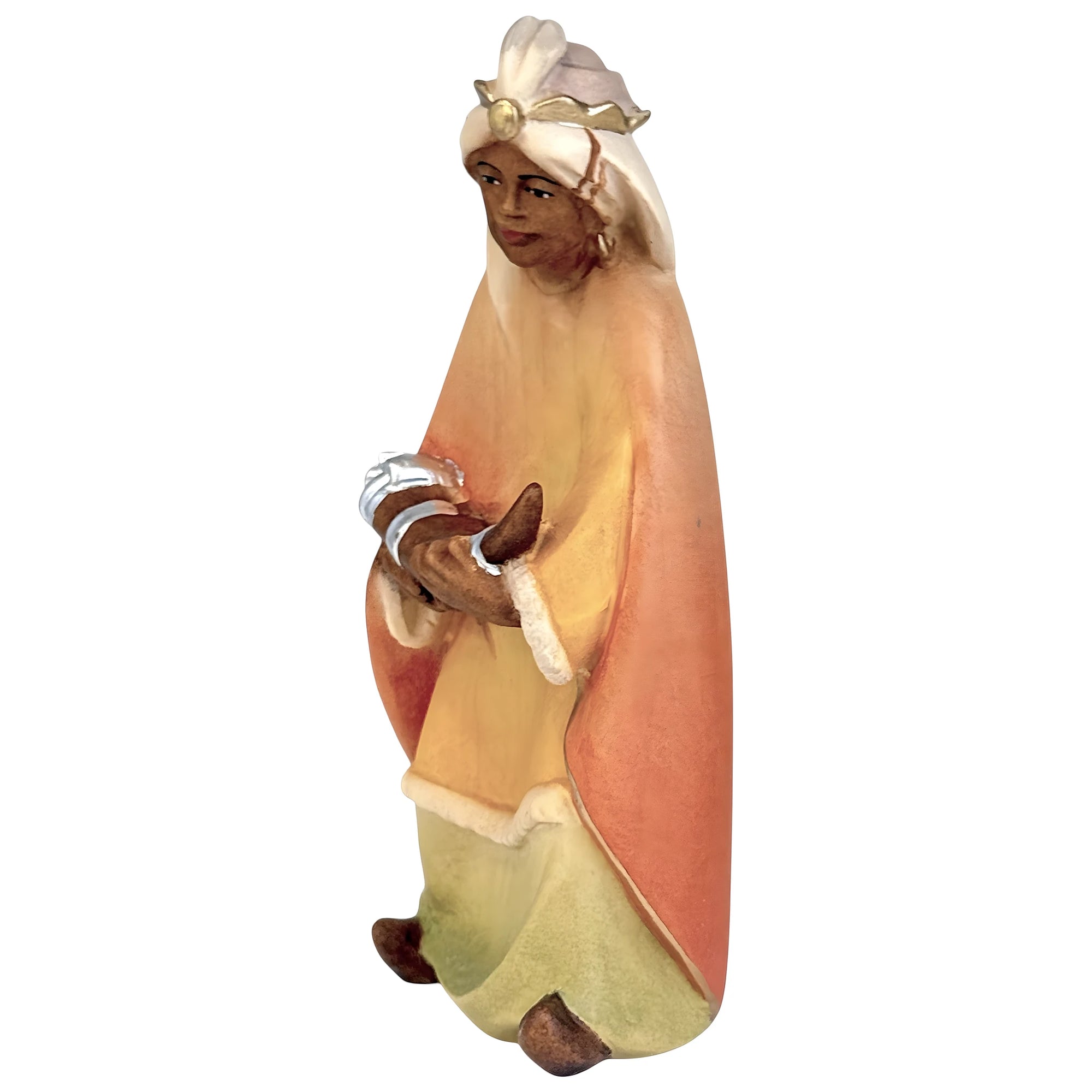 King Gaspar Moor Statue for Nativity Scene in Carved Wood Val Gardena