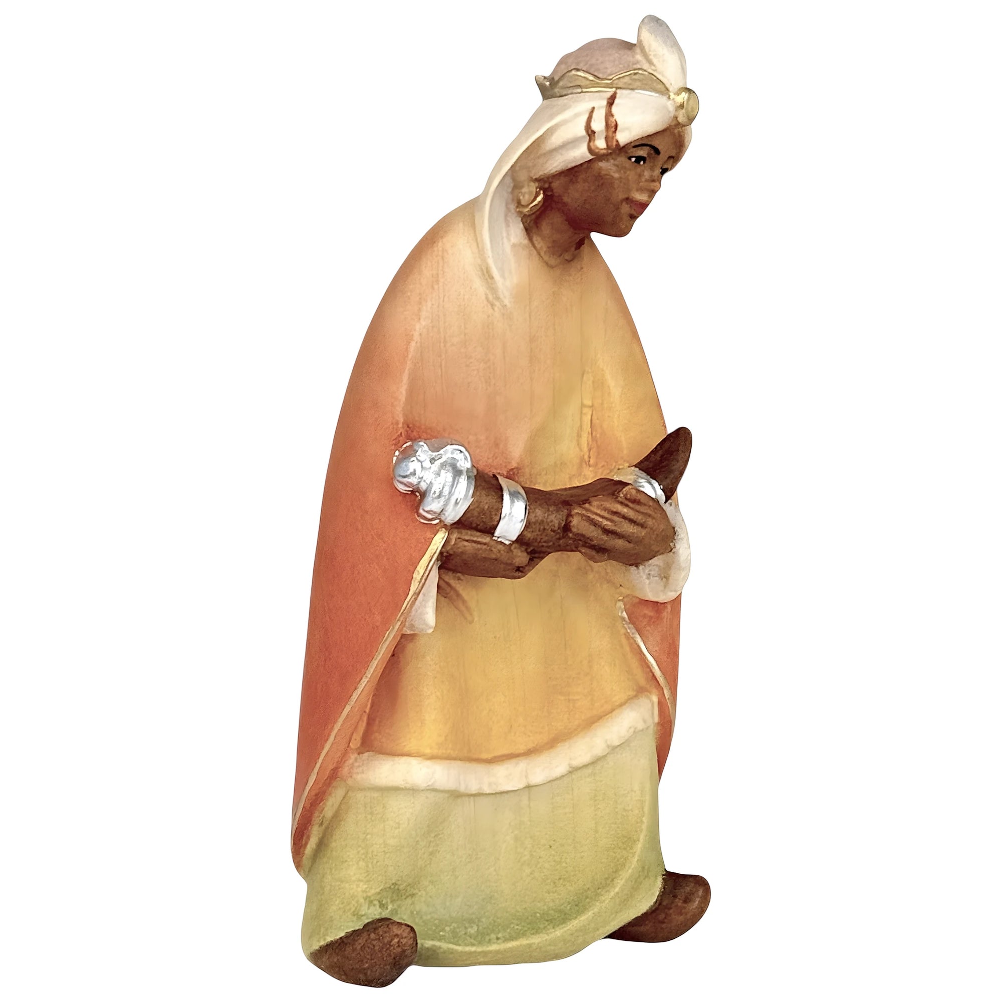 King Gaspar Moor Statue for Nativity Scene in Carved Wood Val Gardena