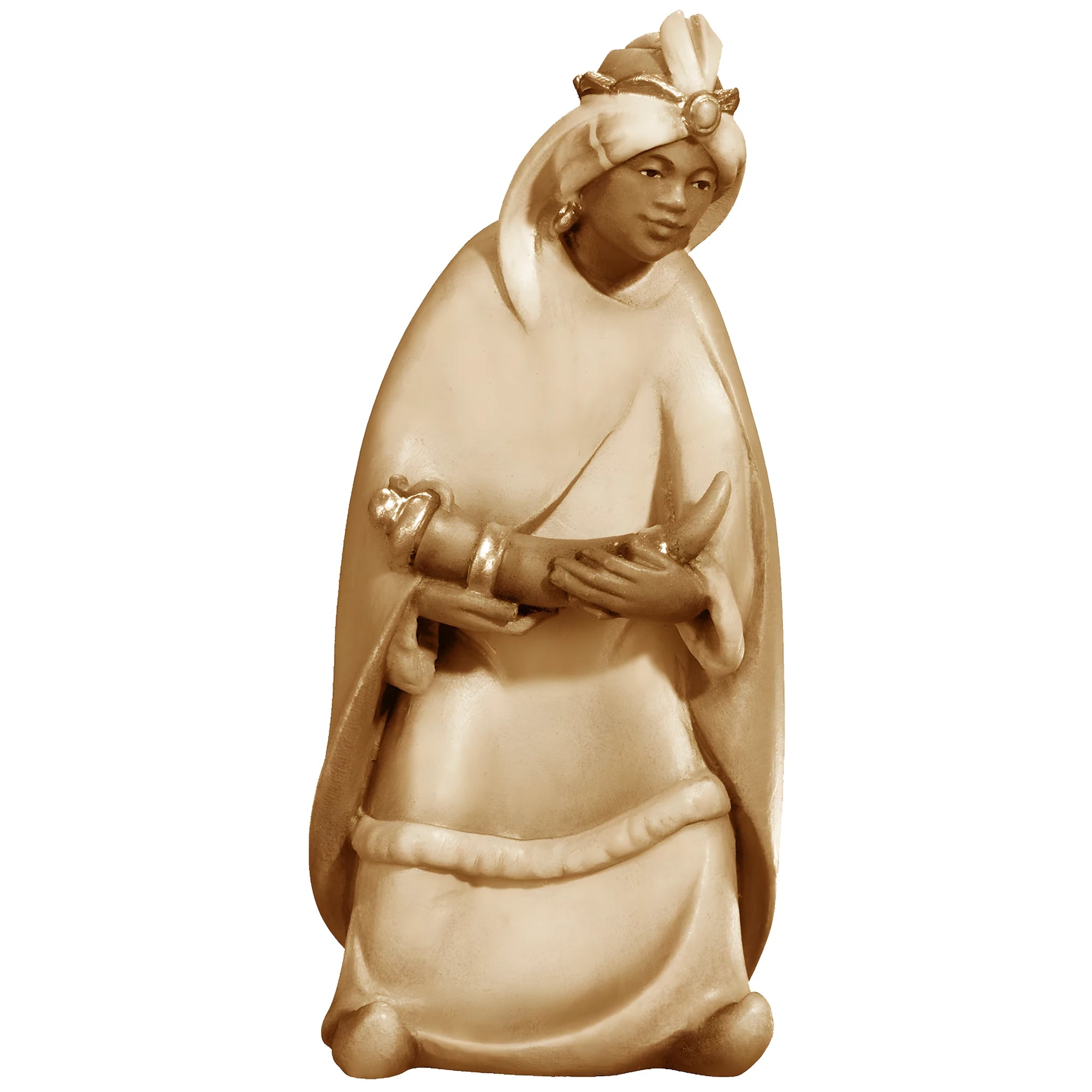 King Gaspar Moor Statue for Nativity Scene in Carved Wood Val Gardena