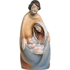 Statua Sacra Famiglia Stilizzata in Legno d'Acero Dipinta a Mano