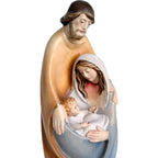 Statua Sacra Famiglia Stilizzata in Legno d'Acero Dipinta a Mano