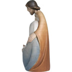 Statua Sacra Famiglia Stilizzata in Legno d'Acero Dipinta a Mano