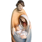 Statua Sacra Famiglia Stilizzata in Legno d'Acero Dipinta a Mano