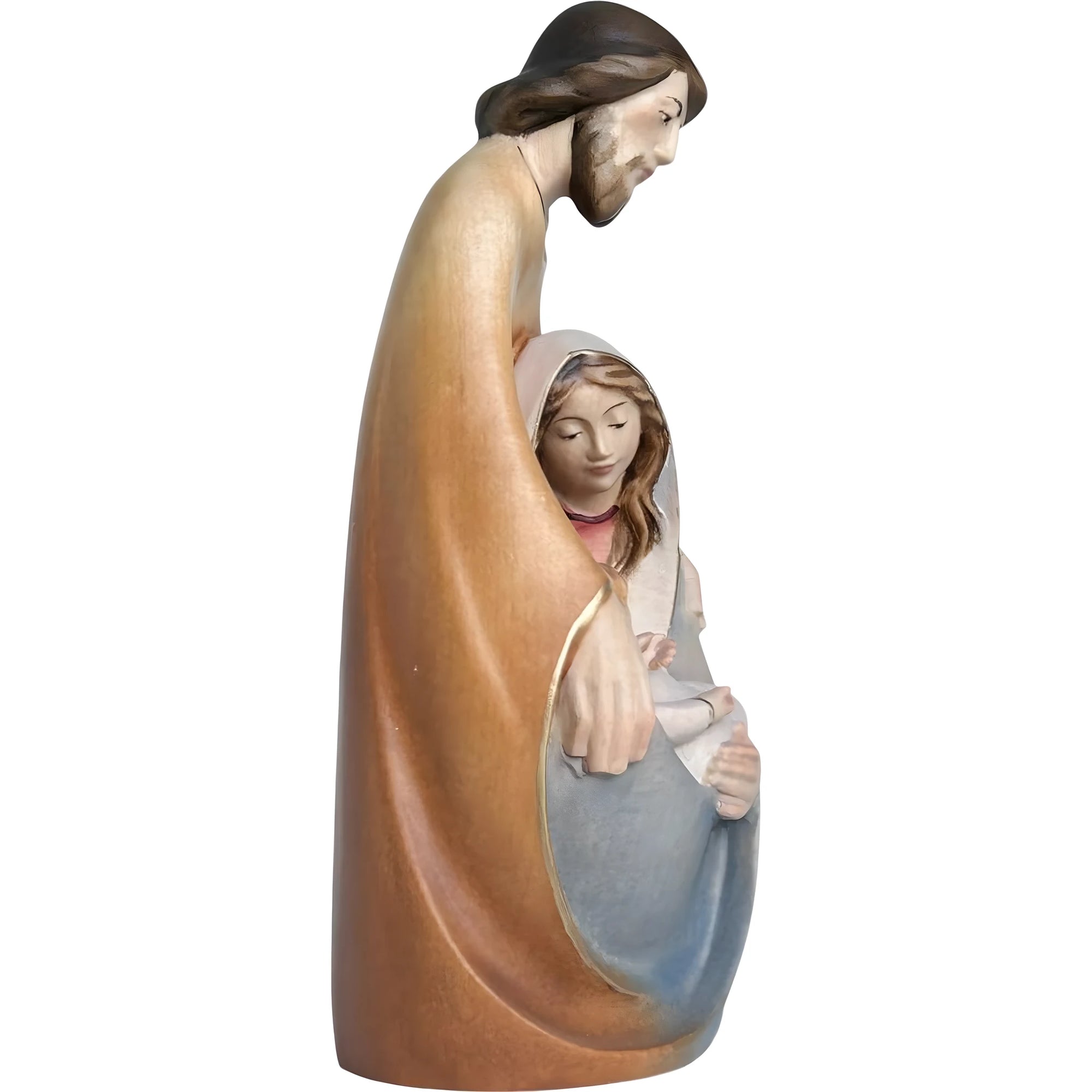 Stylized Holy Family Statue in Hand-Painted Maple Wood