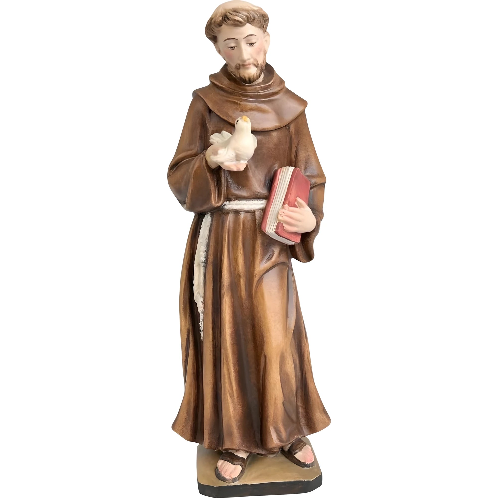 Statua San Francesco d'Assisi con Colomba in Legno della Val Gardena