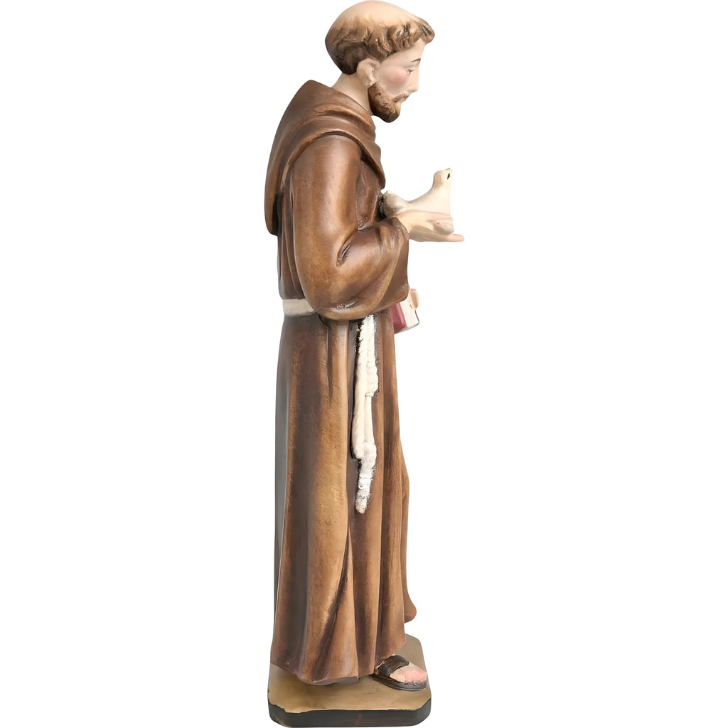 Statua San Francesco d'Assisi con Colomba in Legno della Val Gardena