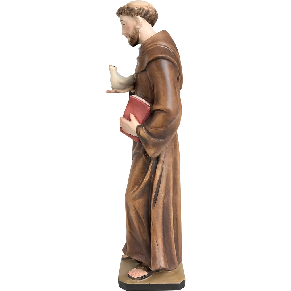 Statua San Francesco d'Assisi con Colomba in Legno della Val Gardena