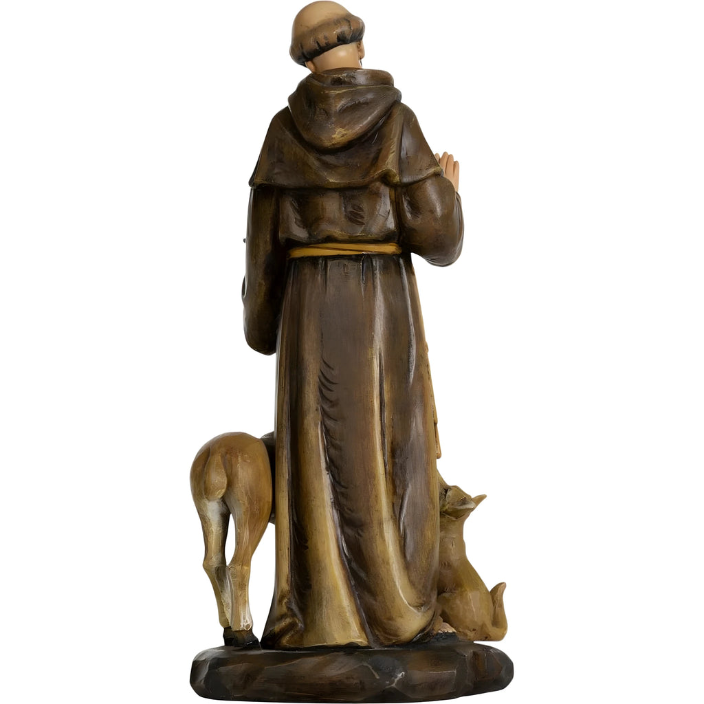 Statua San Francesco d'Assisi con Uccello e Lupo - Scultura Dipinta a Mano