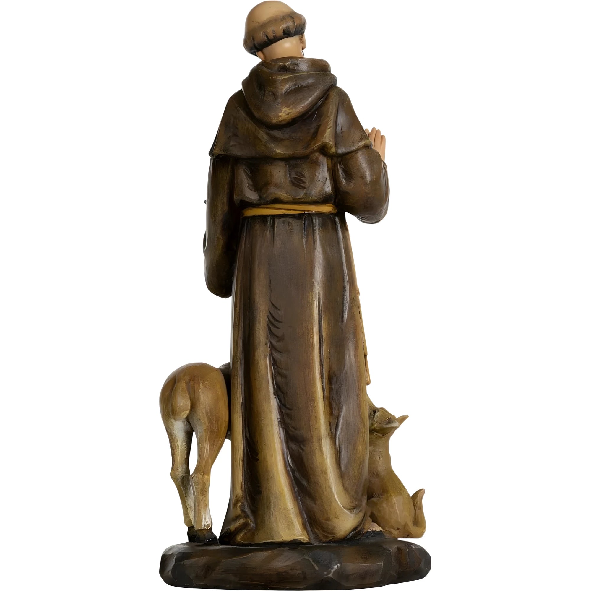 Estátua São Francisco de Assis com Pássaro e Lobo - Escultura Pintada à Mão