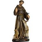 Statua San Francesco d'Assisi con Uccello e Lupo - Scultura Dipinta a Mano