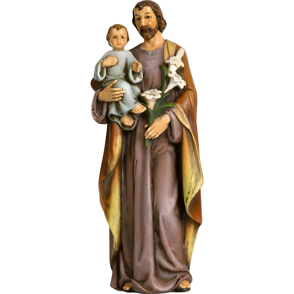 Saint Joseph with Child and Lily Painted Sculpture 15 cm
