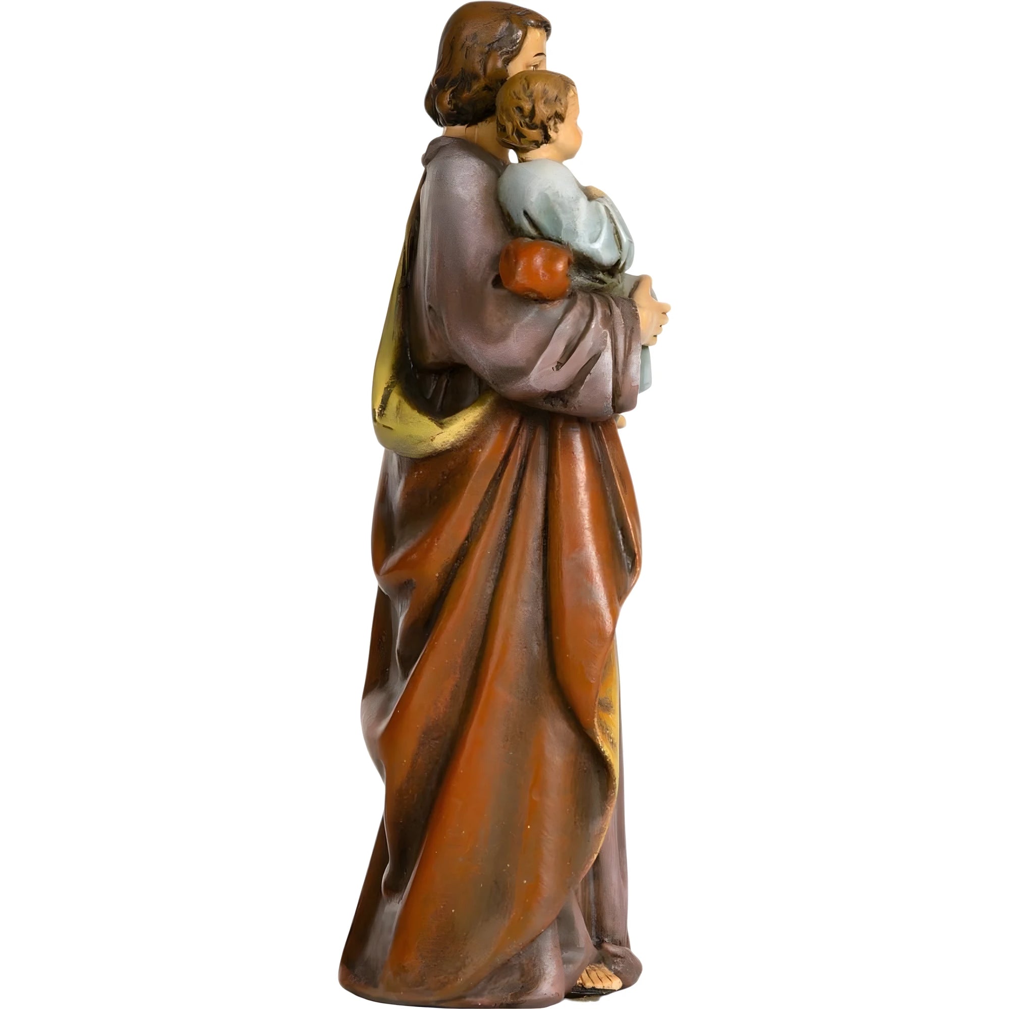 Estátua de São José com Neném e Lírio Escultura Pintada 15 cm