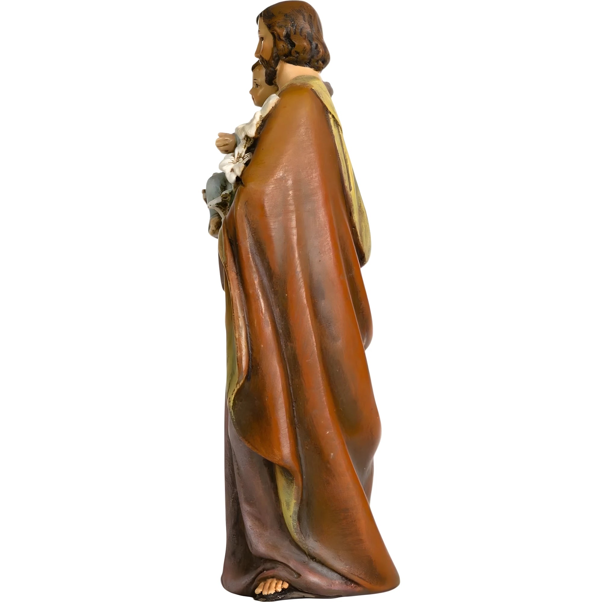 Estátua de São José com Neném e Lírio Escultura Pintada 15 cm