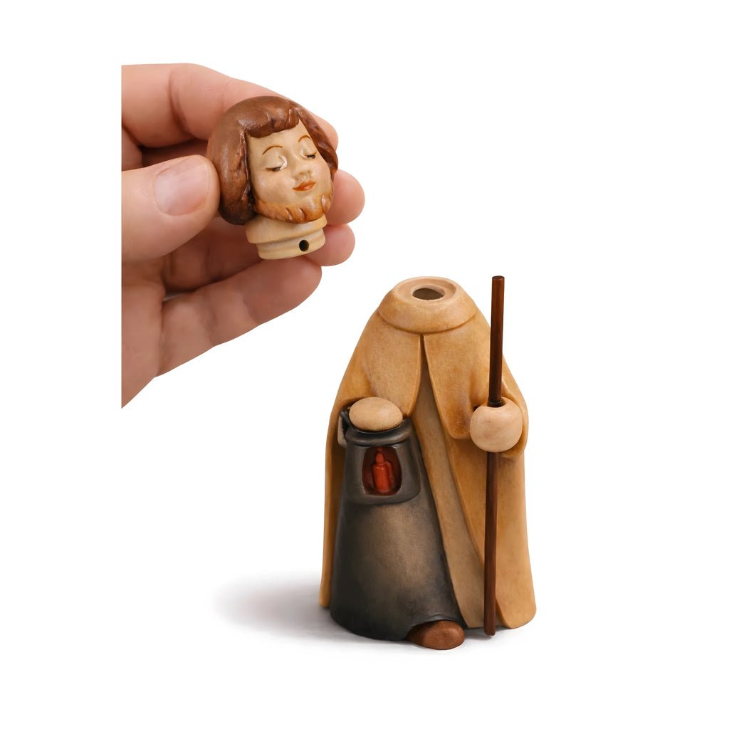 Statue Saint Joseph avec Bâton et Lanterne | Bois d'érable Val Gardena