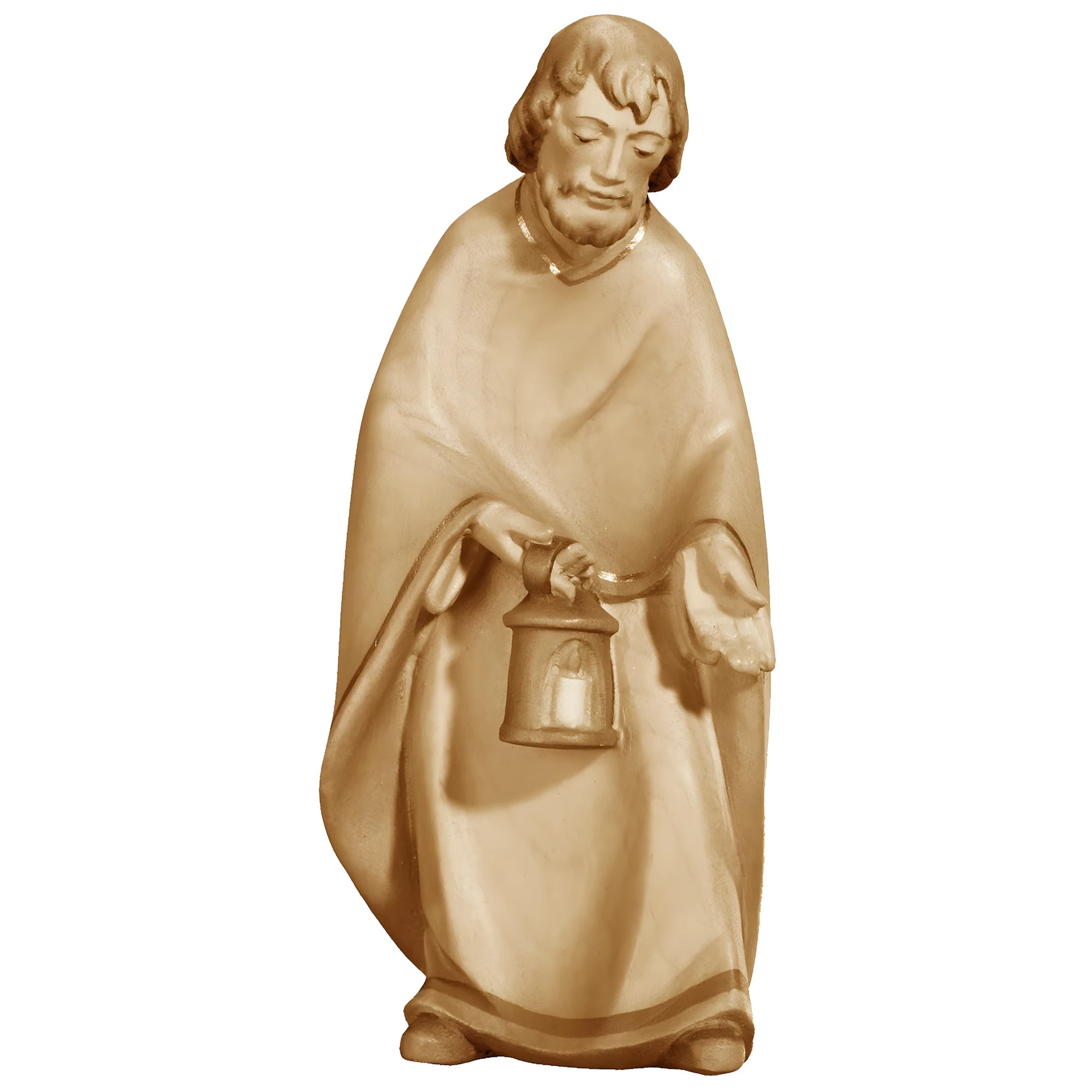 St. Joseph Statue in Maple Wood with Lantern | Handcrafted Val Gardena Nativity Sculpture