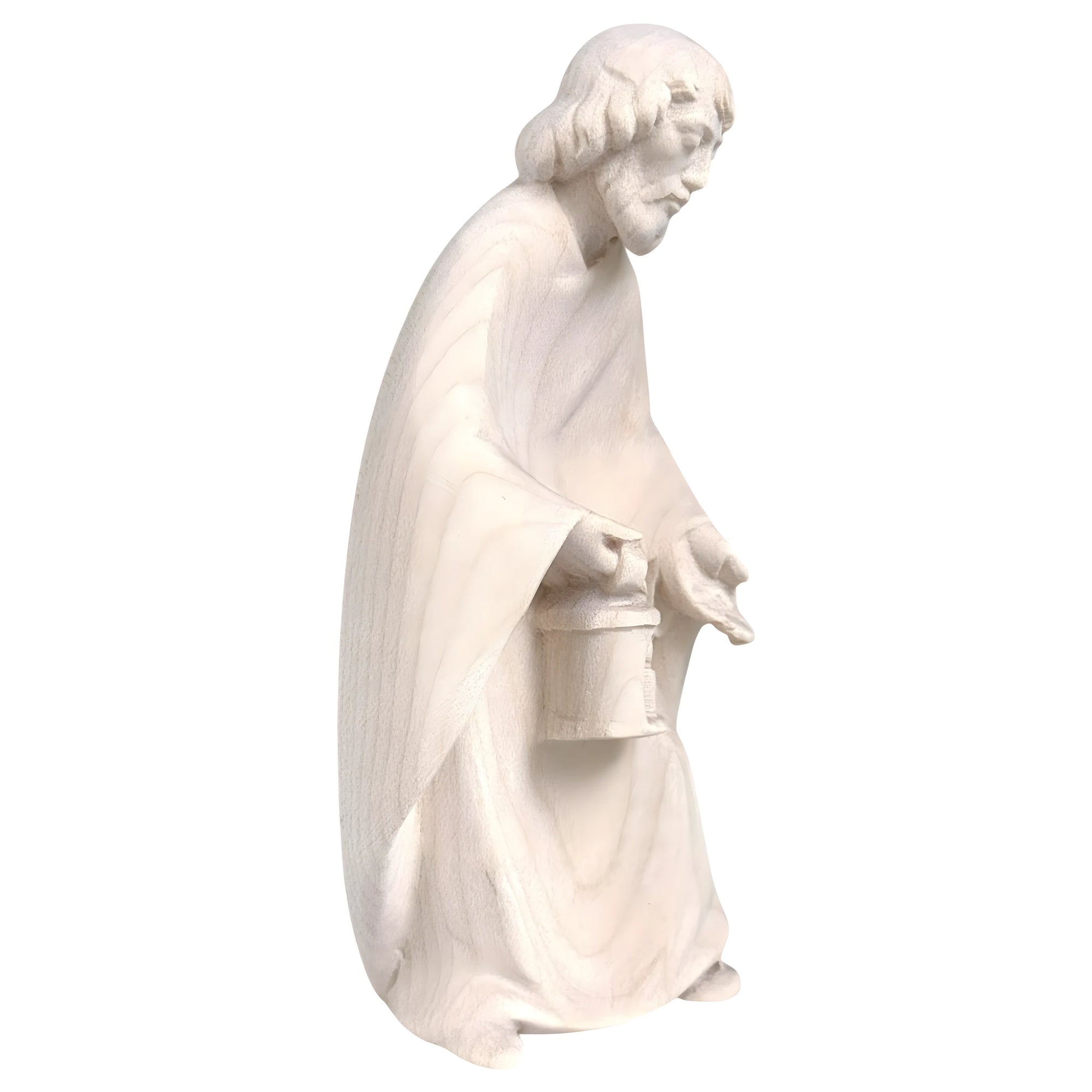St. Joseph Statue in Maple Wood with Lantern | Handcrafted Val Gardena Nativity Sculpture