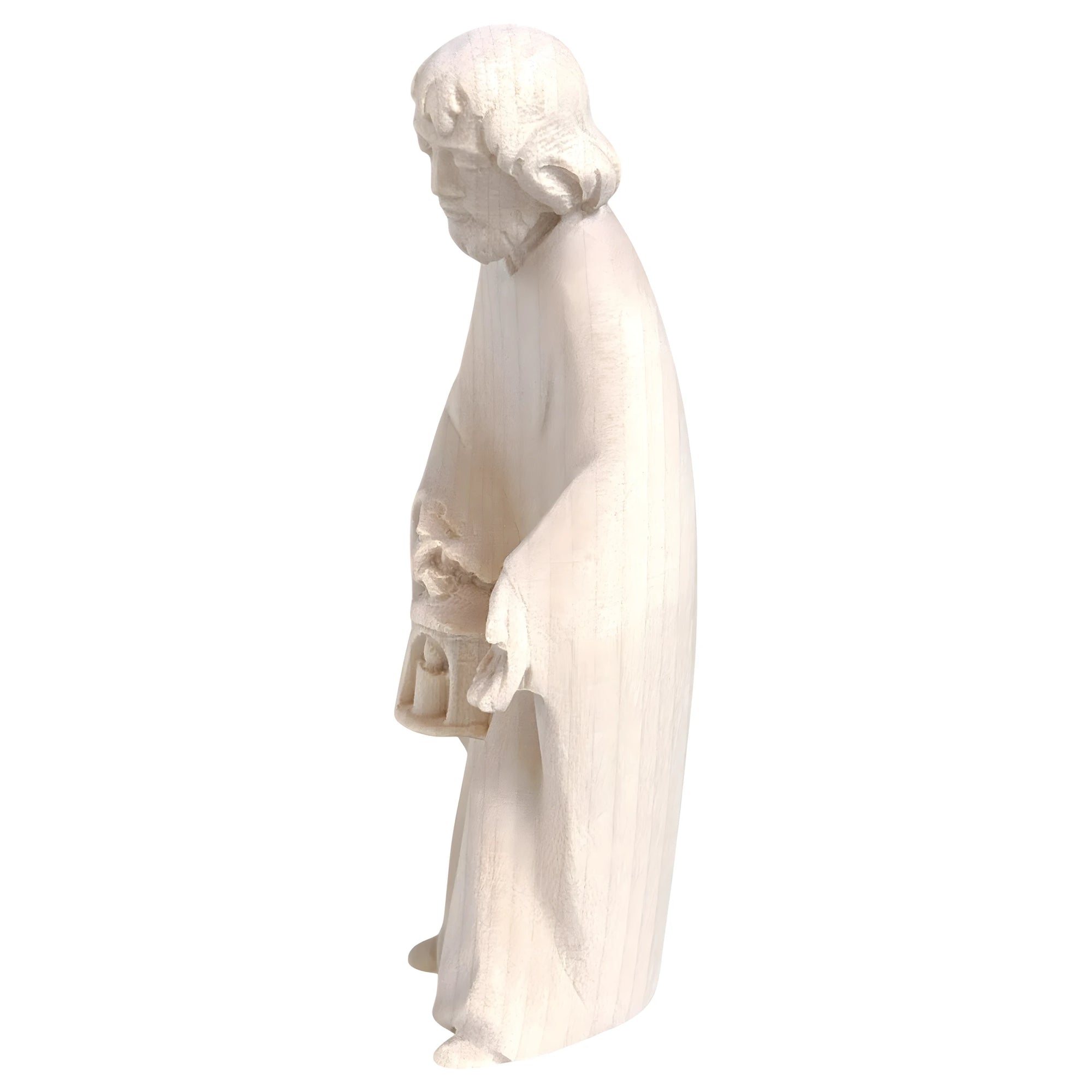 St. Joseph Statue in Maple Wood with Lantern | Handcrafted Val Gardena Nativity Sculpture