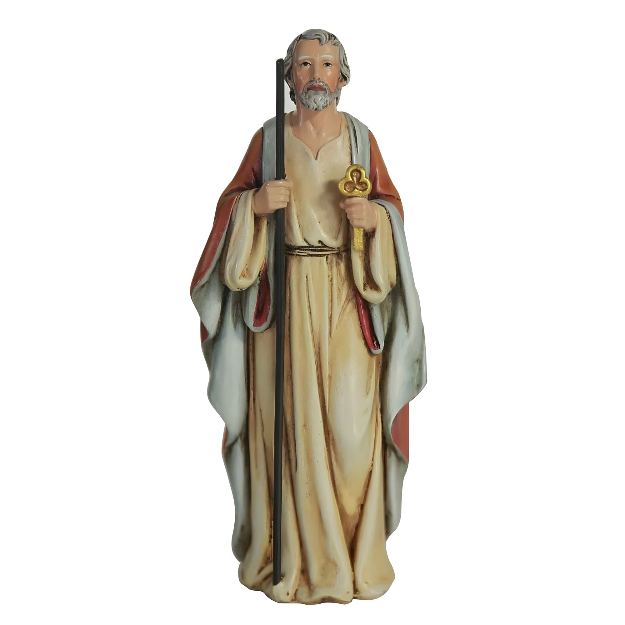 Estátua São Pedro com Chave Dourada em Pasta de Madeira Pintada – Artesanato Sacro Val Gardena