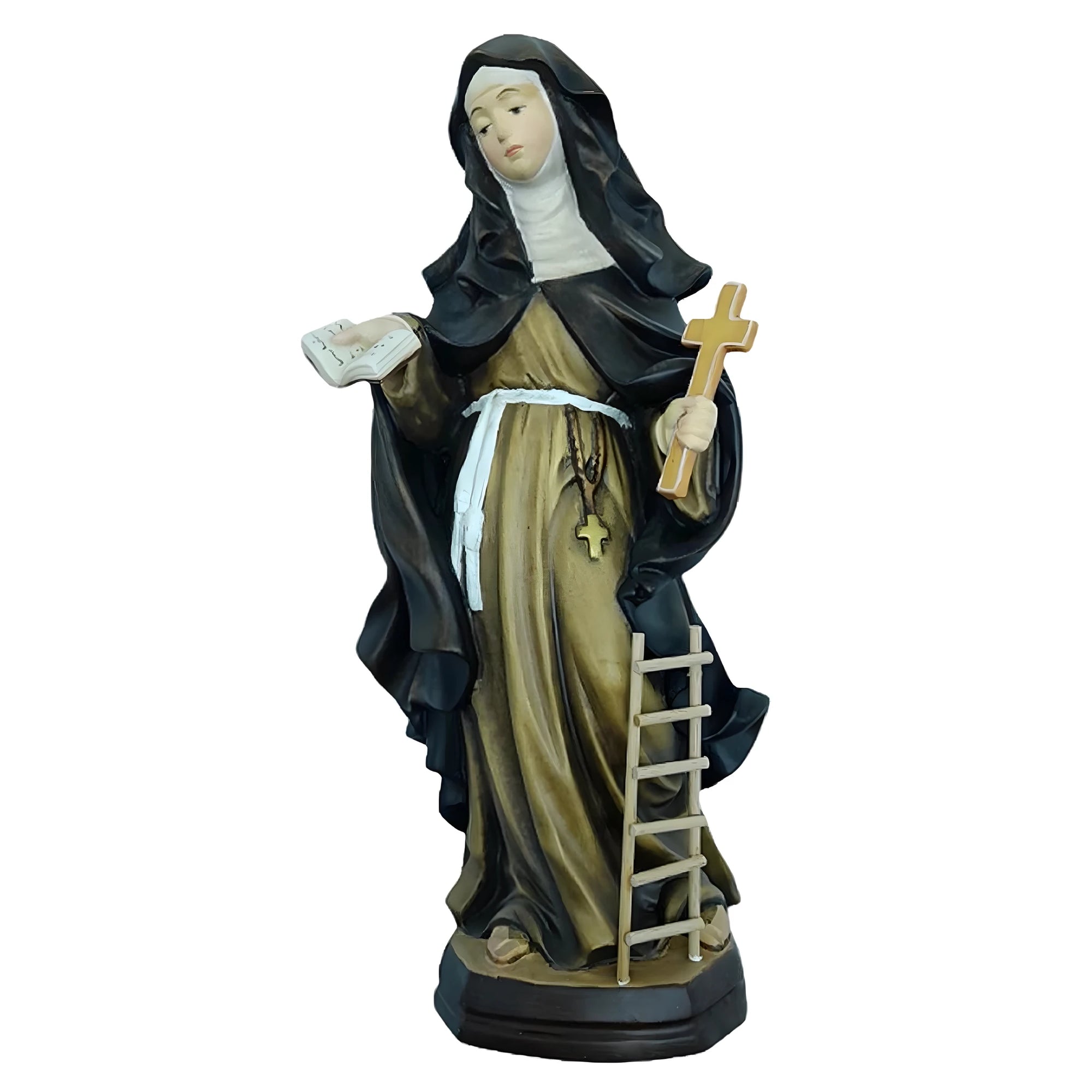 Statue Sister Angela Merici in Val Gardena Wood, Hand-Painted Sacred Sculpture