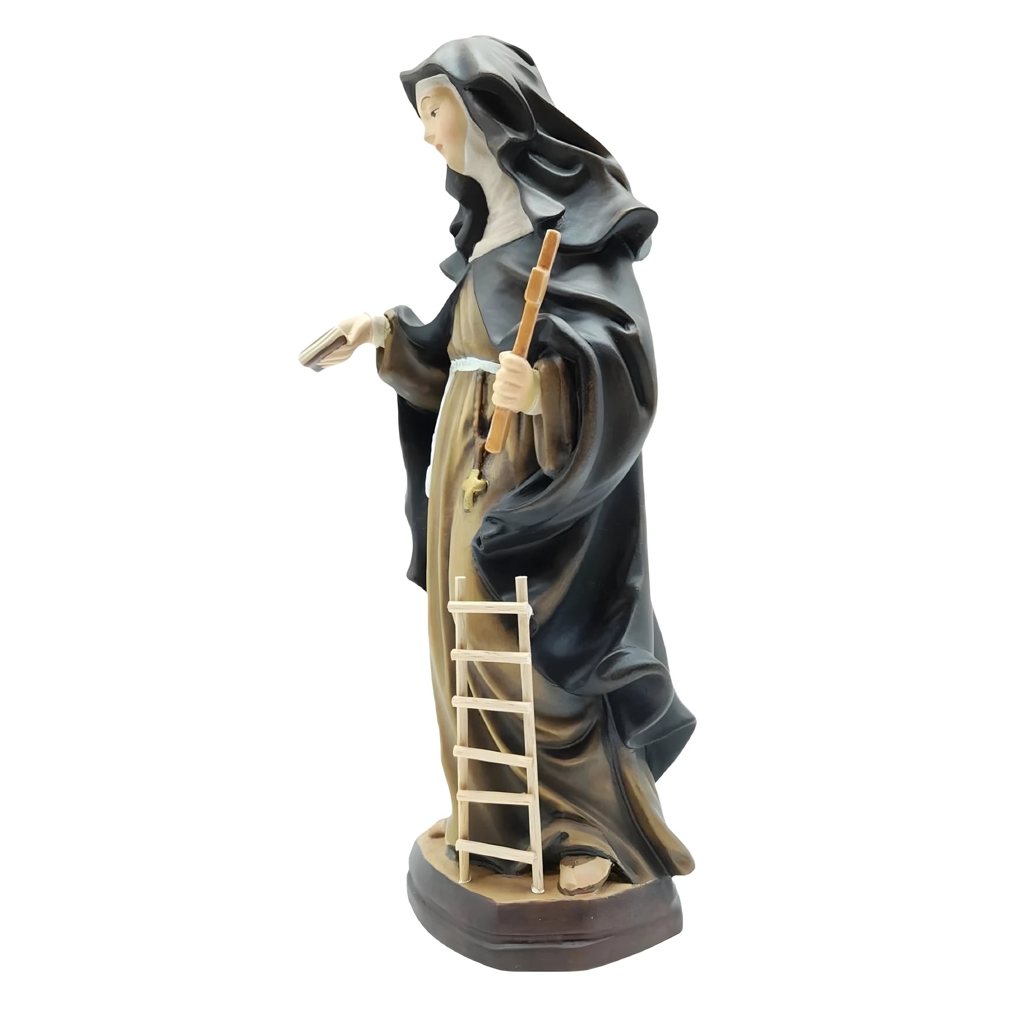 Statue Sister Angela Merici in Val Gardena Wood, Hand-Painted Sacred Sculpture