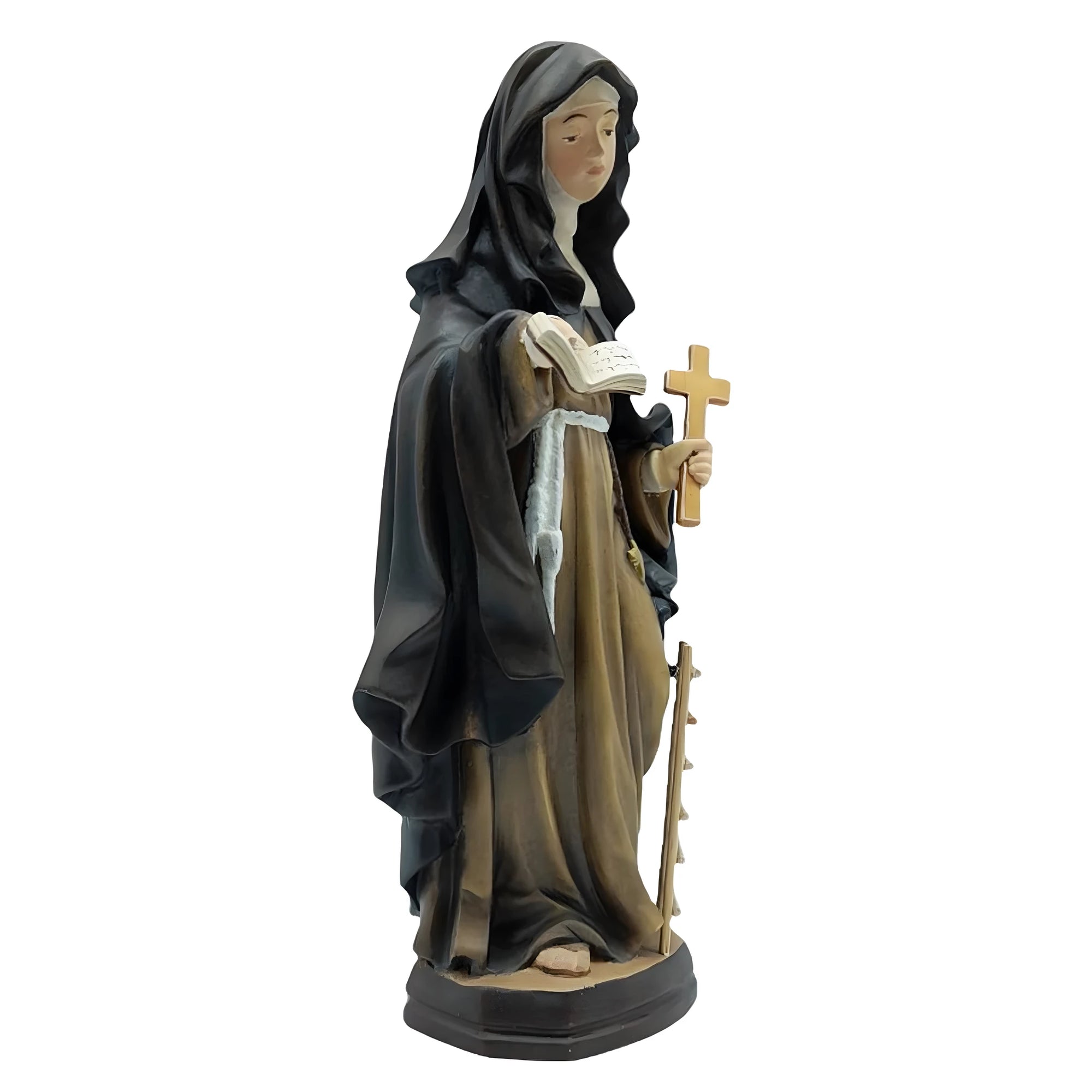 Statue Sister Angela Merici in Val Gardena Wood, Hand-Painted Sacred Sculpture