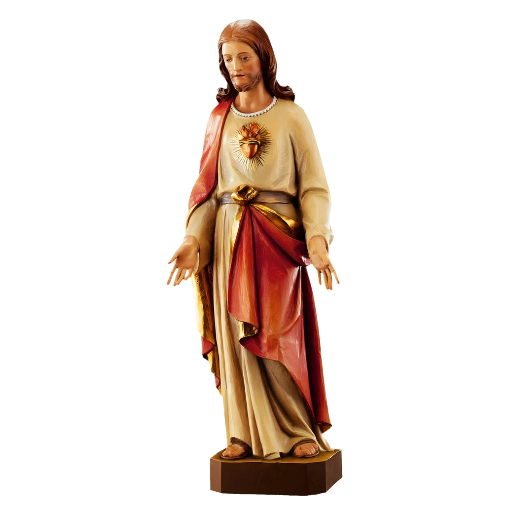 Figura Serca Jezusowego, rzeźbiona w drewnie, z Val Gardena