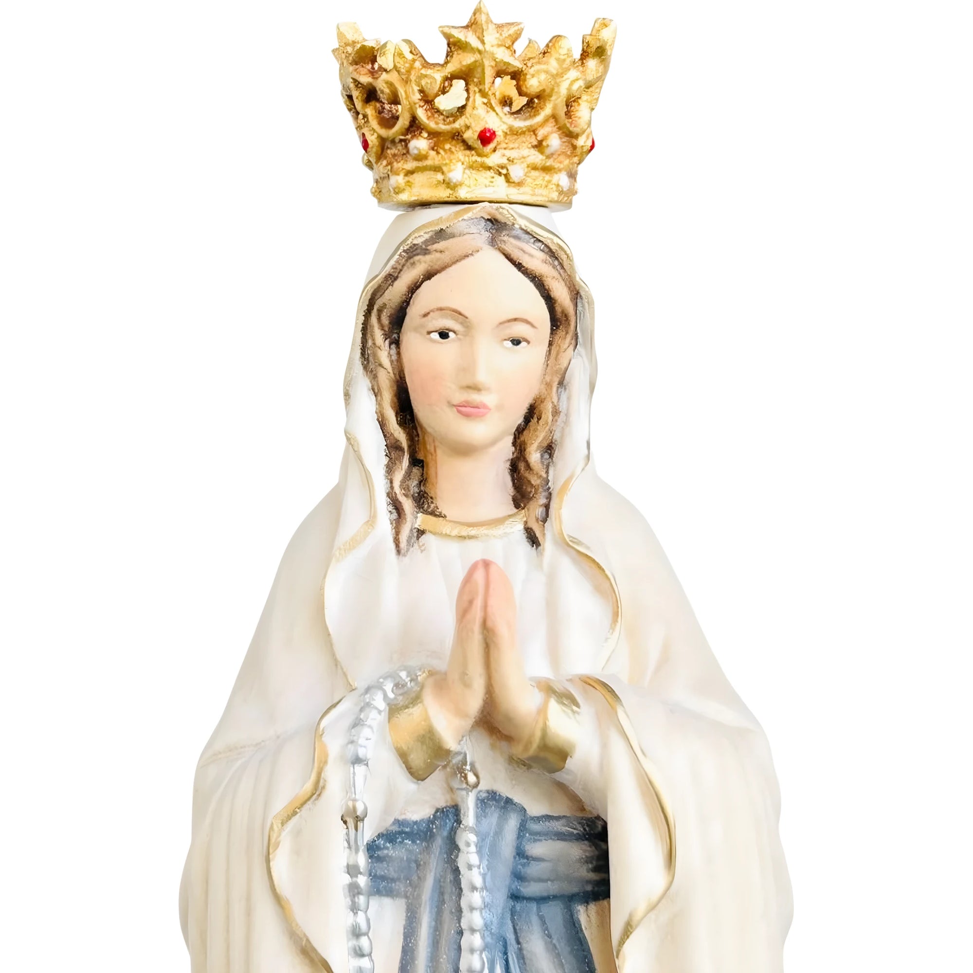 Our Lady of Lourdes Statue with Golden Crown in Carved Wood