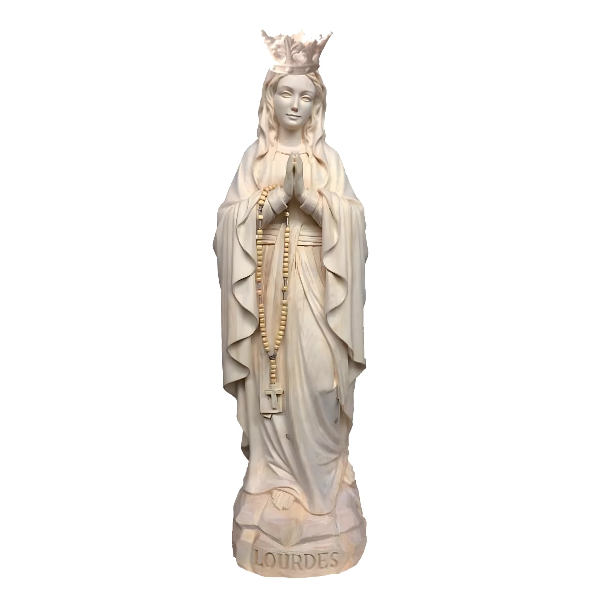 Our Lady of Lourdes Statue with Golden Crown in Carved Wood