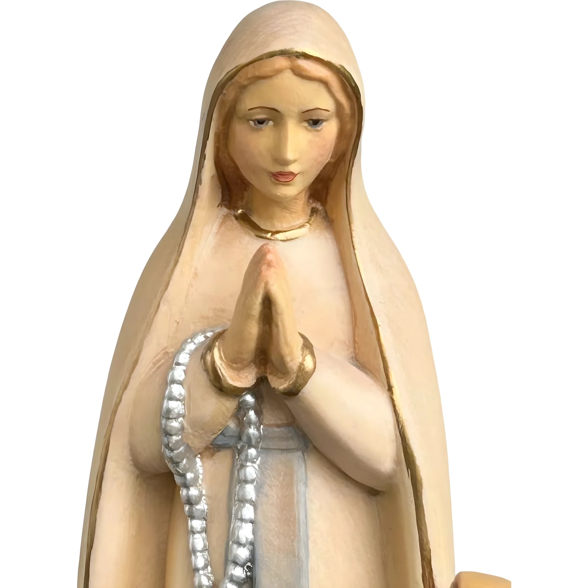 Statua della Madonna di Lourdes con Santa Bernadette in Legno, Val Gardena