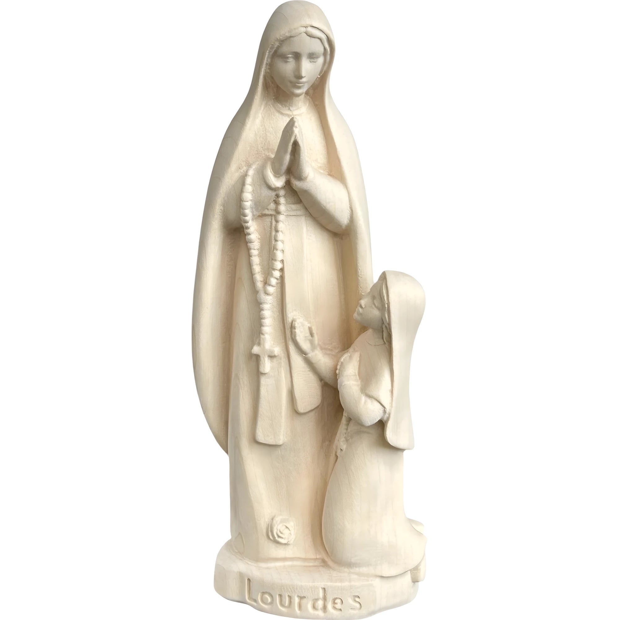Statua della Madonna di Lourdes con Santa Bernadette in Legno, Val Gardena