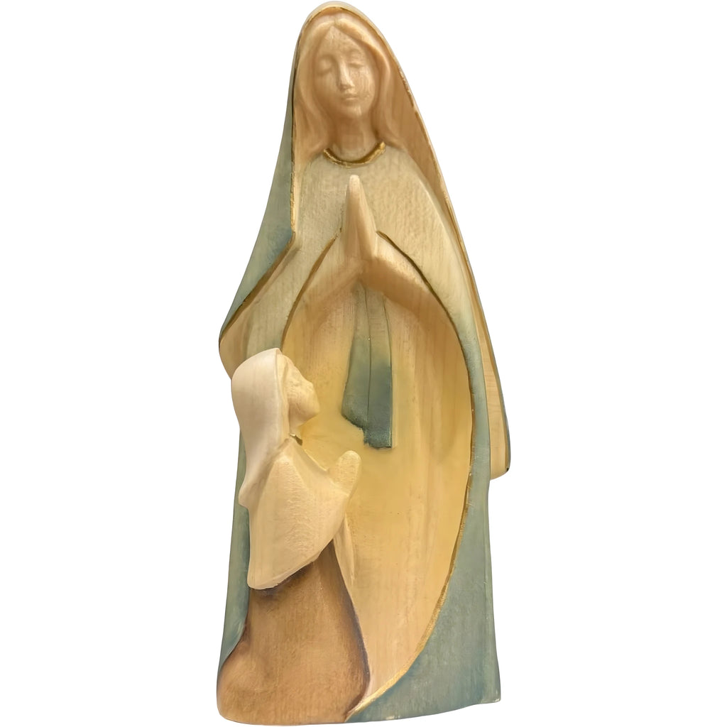 Rzeźbiona ręcznie drewniana statuetka Matki Boskiej z Lourdes, z Val Gardeny