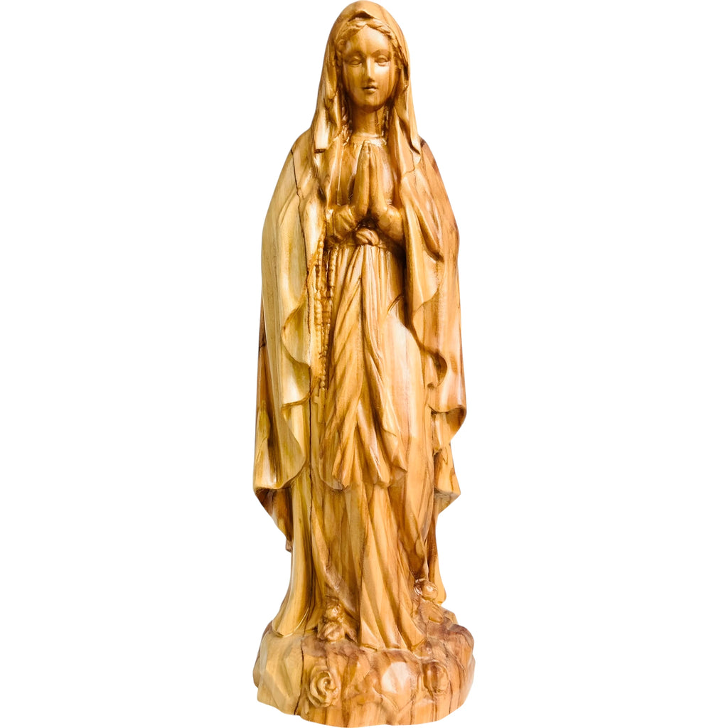 Rzeźbiona ręcznie drewniana statua Matki Bożej z Lourdes z Val Gardena