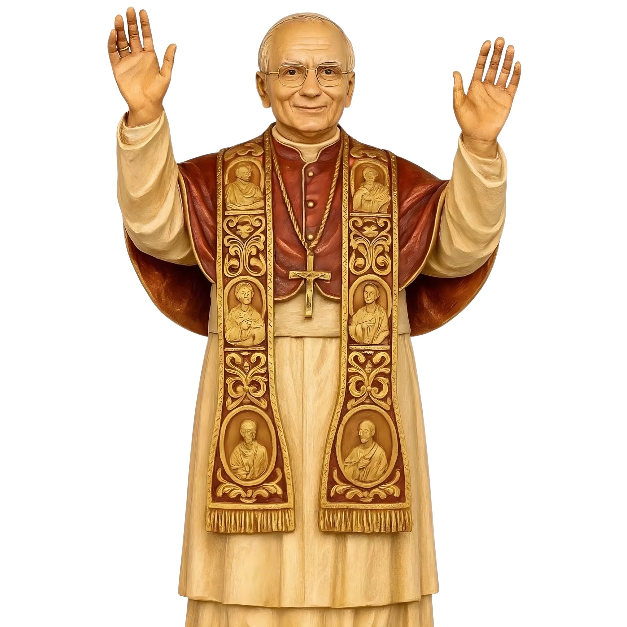 Pope Leo XIV carved in wood