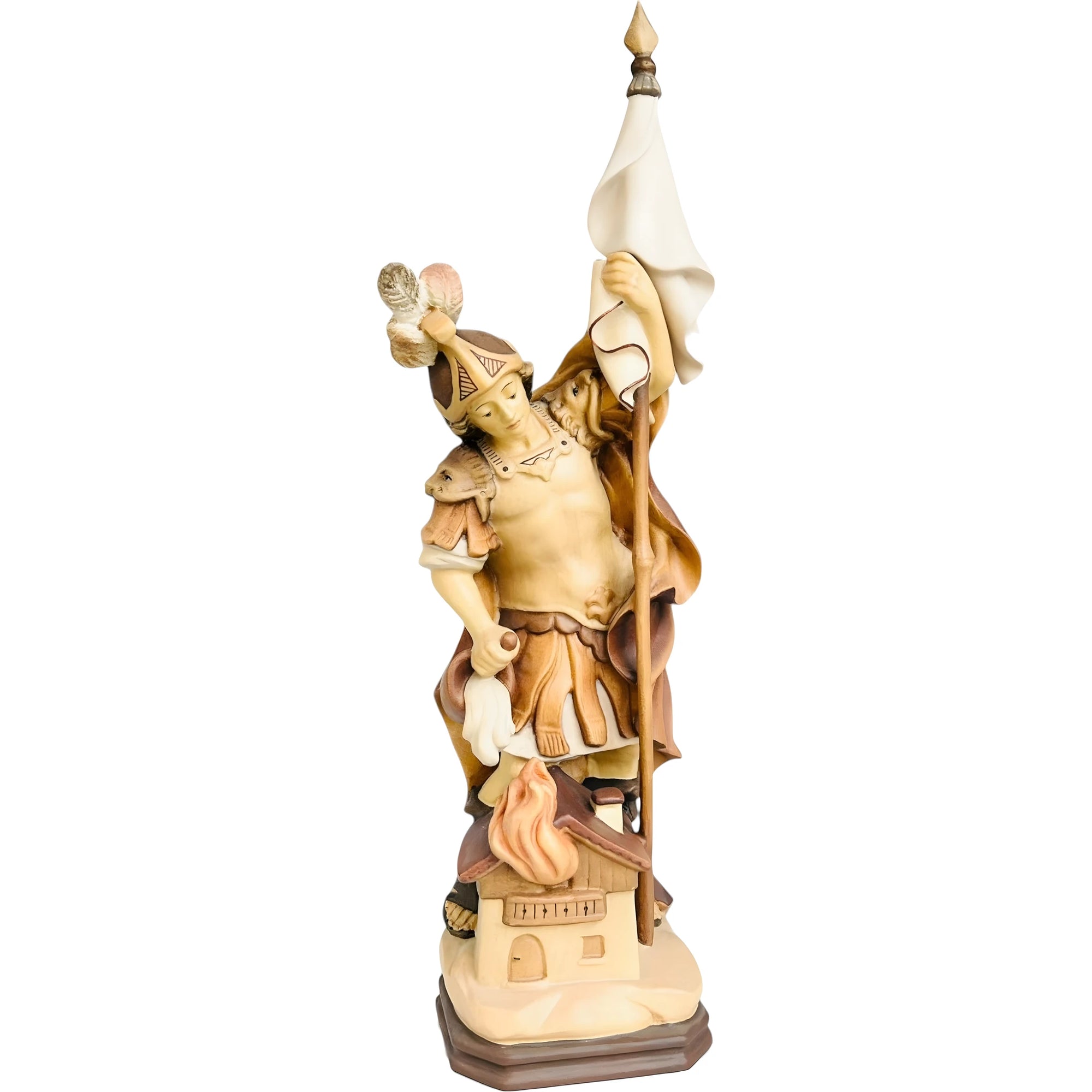 Statua di San Floriano Intagliata a Mano in Legno della Val Gardena