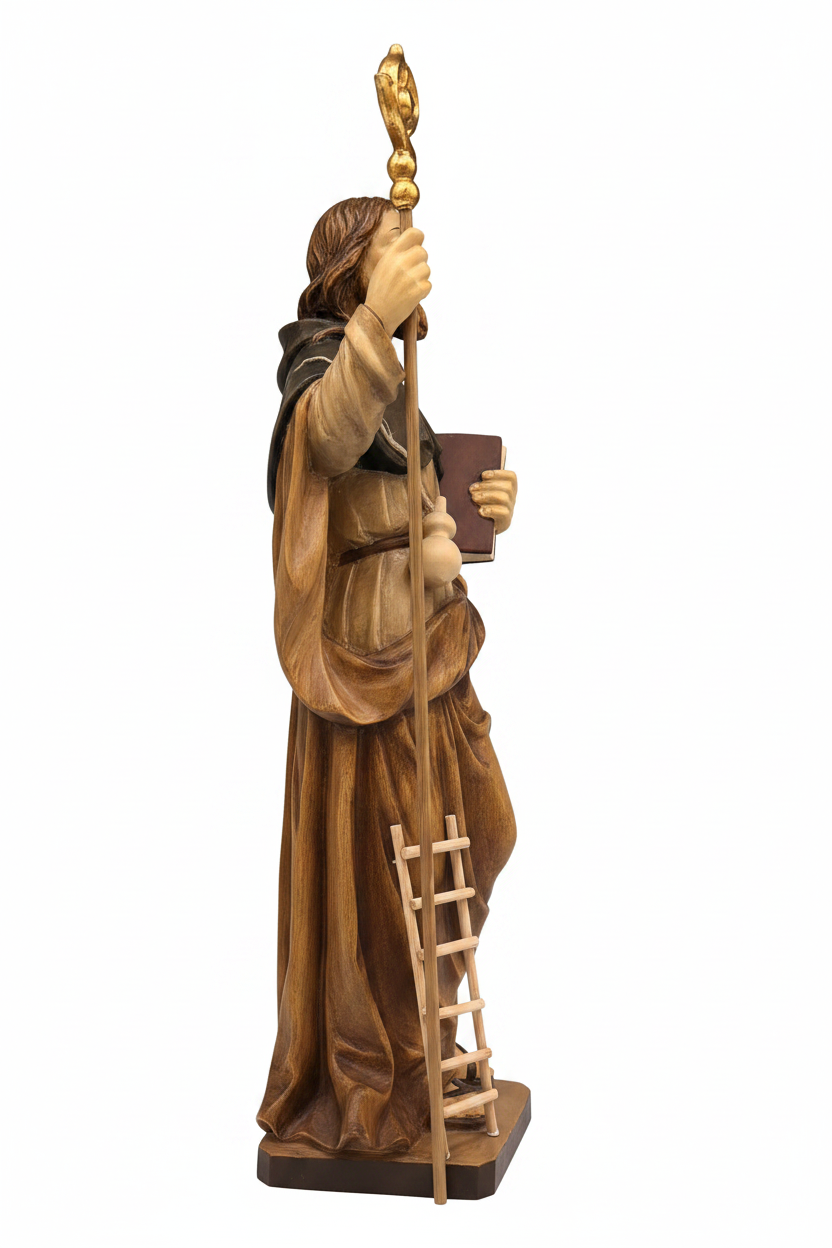Statua-di-San-Giovanni-Climaco-in-Legno-Intagliato-Scultura-Artigianale-Val-Gardena