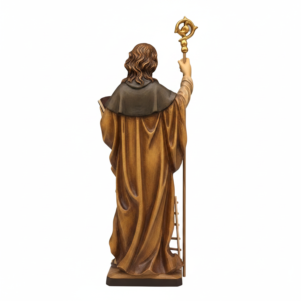 Statua-di-San-Giovanni-Climaco-in-Legno-Intagliato-Scultura-Artigianale-Val-Gardena