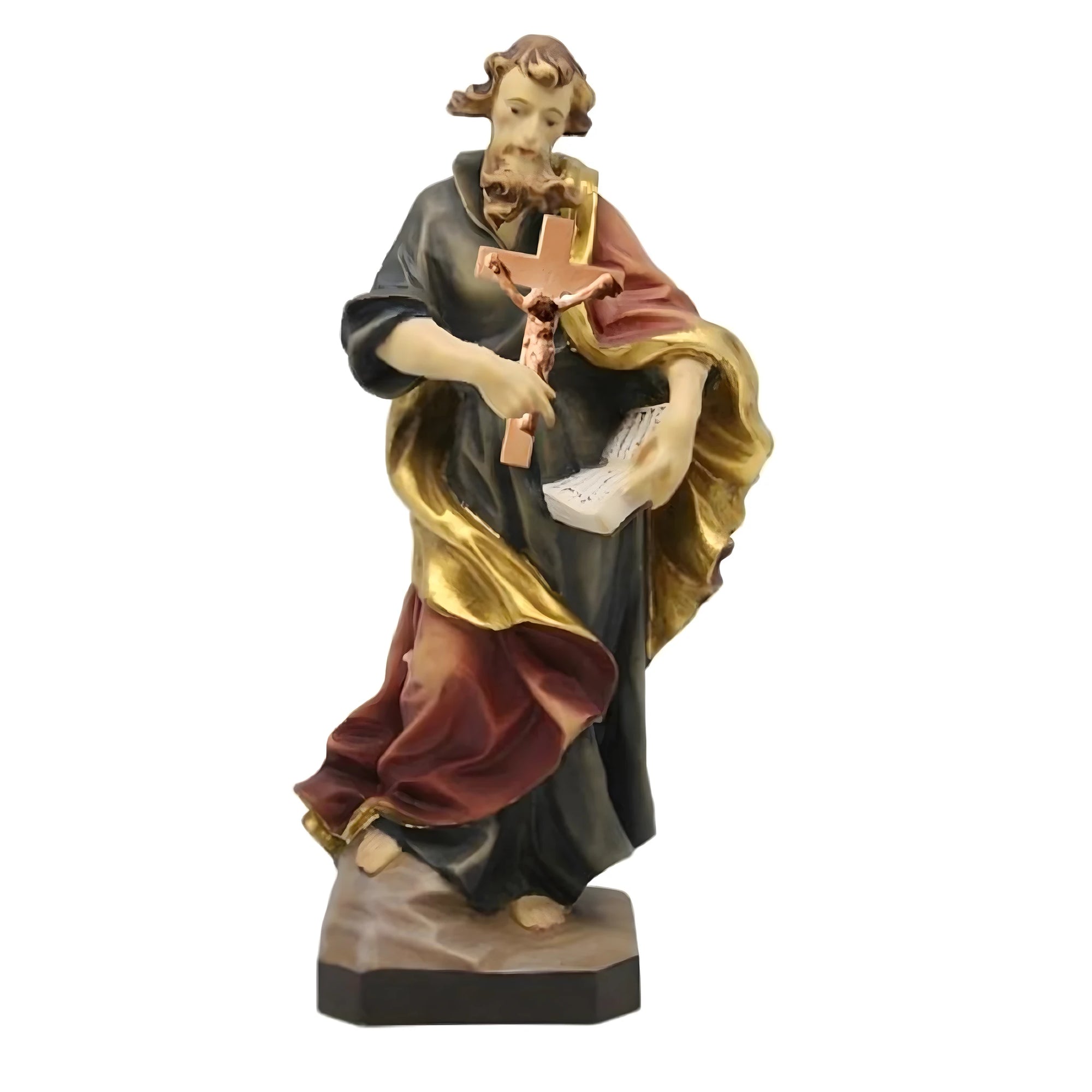 Statua di San Luigi Gonzaga con Crocifisso e Libro, Scolpita a Mano in Val Gardena